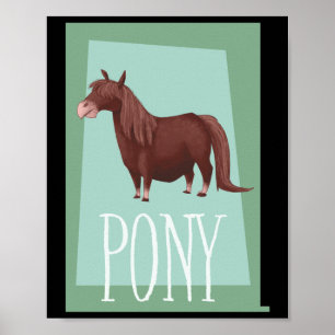 Whimsical Brown Shetland Pony On Green Retro Backd Poster