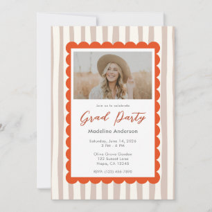Whimsical Brown Stripes Graduation Party Photo Invitation