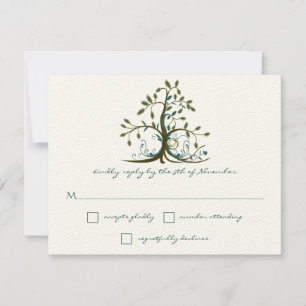 Whimsical Brown Teal Green Tree Wedding RSVP Card