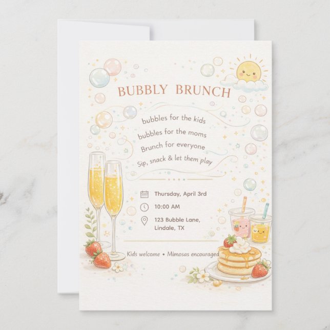 Whimsical Bubbly Brunch Invitation (Front)