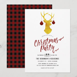 Whimsical Buffalo Plaid Rustic Christmas Party Invitation