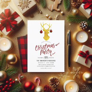 Whimsical Buffalo Plaid Rustic Christmas Party Invitation