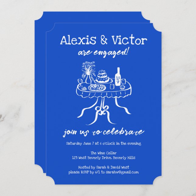 Whimsical Buffet DInner Custom Engagement Party Invitation (Front/Back)