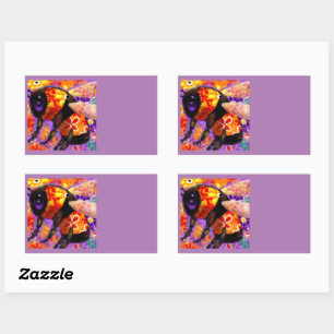 Whimsical Bumble Bee Floral Orange Red Yellow Rectangular Sticker