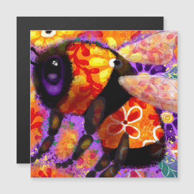 Whimsical Bumble Bee Floral Red Yellow Magnet (Front/Back)