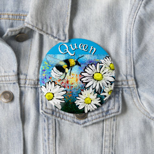 Whimsical Bumble Bee in Daisies Personalised 10 Cm Round Badge