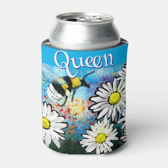 Whimsical Bumble Bee in Daisies Personalised Can Cooler (Can Front)