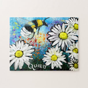 Whimsical Bumble Bee in Daisies Personalised Jigsaw Puzzle