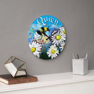 Whimsical Bumble Bee in Daisies Personalised Large Clock