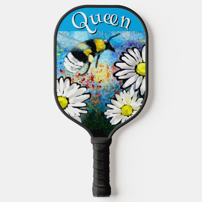 Whimsical Bumble Bee in Daisies Personalised Pickleball Paddle (Front)