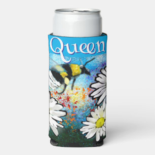 Whimsical Bumble Bee in Daisies Personalised Seltzer Can Cooler
