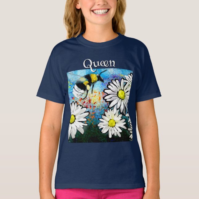 Whimsical Bumble Bee in Daisies Personalised T-Shirt (Front)