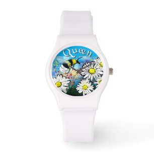 Whimsical Bumble Bee in Daisies Personalized Watch
