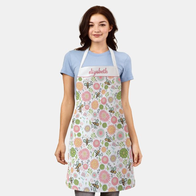 Whimsical Bumblebee Floral  Apron (Worn)