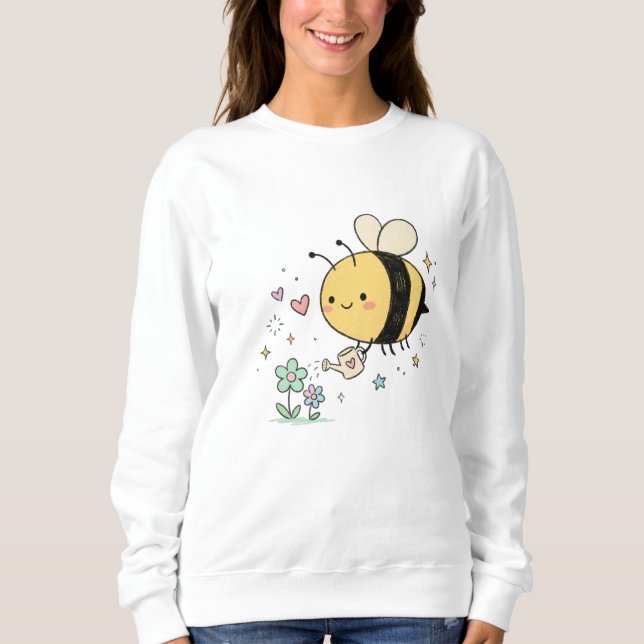  Whimsical Bumblebee Floral Art Lovers Sweatshirt (Front)