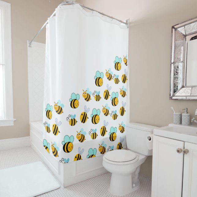 Whimsical Bumblebees Shower Curtain (In Situ)
