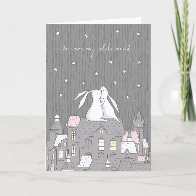Whimsical Bunnies on Rooftop Partner Love Holiday Card (Front)