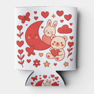 Whimsical Bunny and Bear Moon Heart Can Cooler