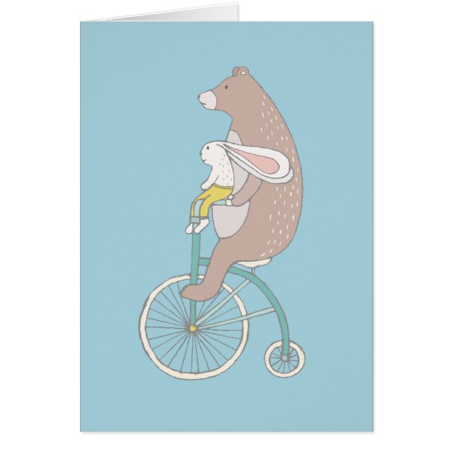 Whimsical Bunny and Bear Riding a Bike Blank (Front)
