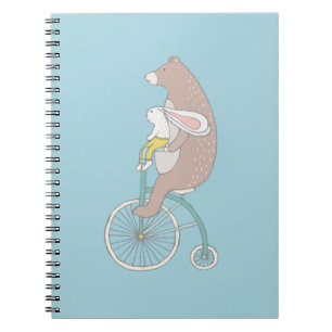 Whimsical Bunny and Bear Riding a Bike Spiral Notebook