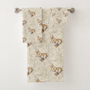 Whimsical Bunny and Easter Egg Pattern Bath Towel Set