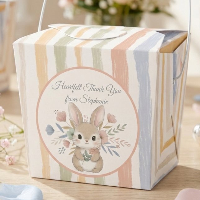 Whimsical Bunny Baby Shower Favour Box (Boho bunny pastel striped baby shower guest favor box)