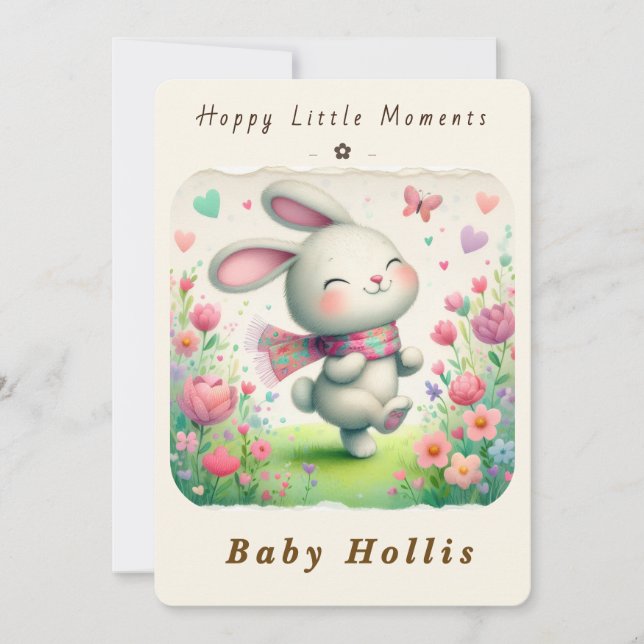 Whimsical Bunny Baby Shower Invitation Soft Floral (Front)