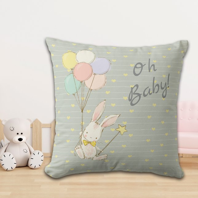 Whimsical Bunny Balloons and Flowers Baby Cushion (Creator Uploaded)