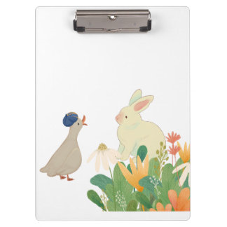 Whimsical Bunny & Bird in Bloom – Cute Spring Fore Clipboard