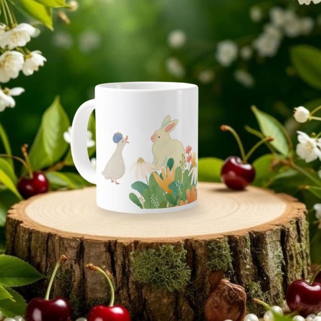 Whimsical Bunny & Bird in Bloom – Cute Spring Fore Large Coffee Mug (Creator Uploaded)