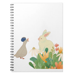 Whimsical Bunny & Bird in Bloom – Cute Spring Fore Notebook