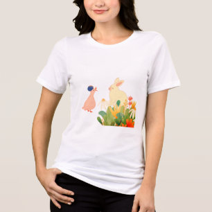 Whimsical Bunny & Bird in Bloom – Cute Spring Fore Tri-Blend Shirt