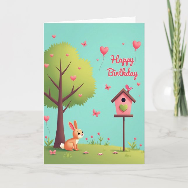Whimsical Bunny Birthday Card (Front)