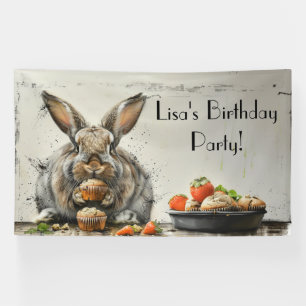 Whimsical Bunny Birthday Cupcake Personalised Banner