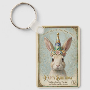 Whimsical Bunny Birthday Elegance Key Ring