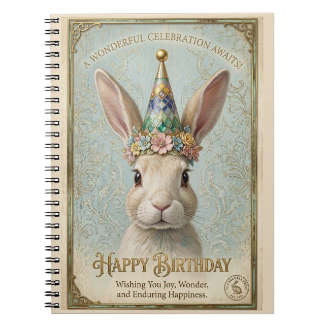 Whimsical Bunny Birthday Elegance Notebook (Front)