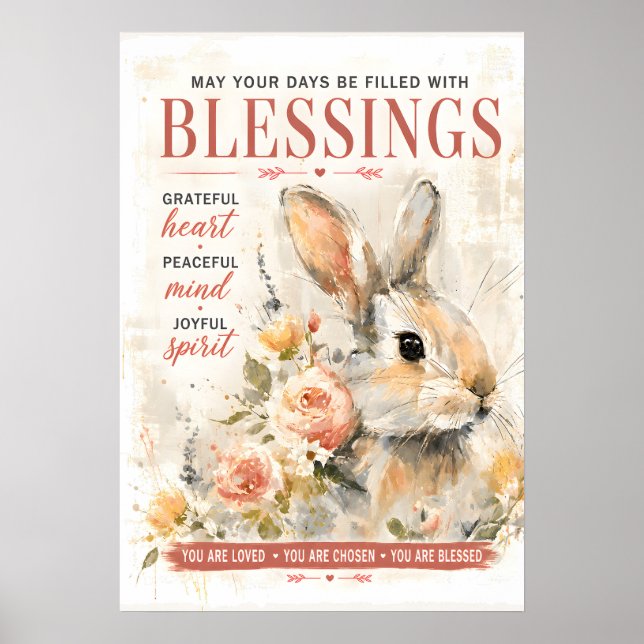 Whimsical Bunny Botanical Art Poster (Front)