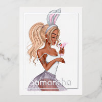 Whimsical Bunny Easter Birthday Cocktail Girl Foil