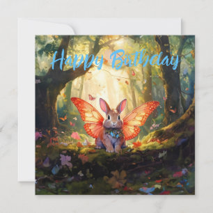 Whimsical bunny enchanted forest Happy Birthday Card