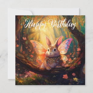 Whimsical bunny enchanted forest Happy Birthday Card