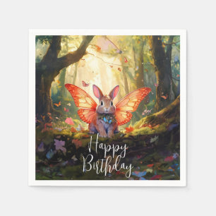 Whimsical bunny enchanted forest Happy Birthday Napkin