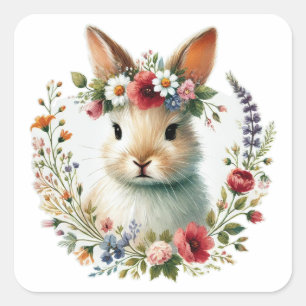 Whimsical Bunny Face Square Sticker