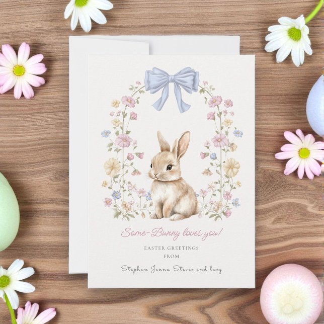 Whimsical Bunny Floral Easter Greeting Holiday Card (Creator Uploaded)