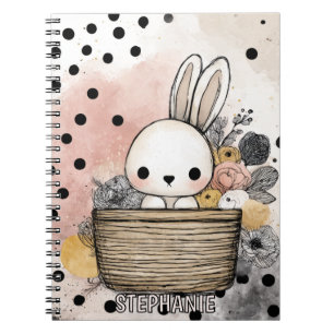 Whimsical Bunny Floral Watercolor Art Notebook