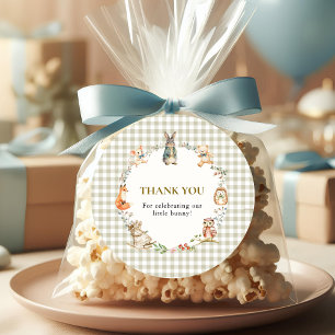 Whimsical Bunny Gingham Thank You Baby Shower Classic Round Sticker