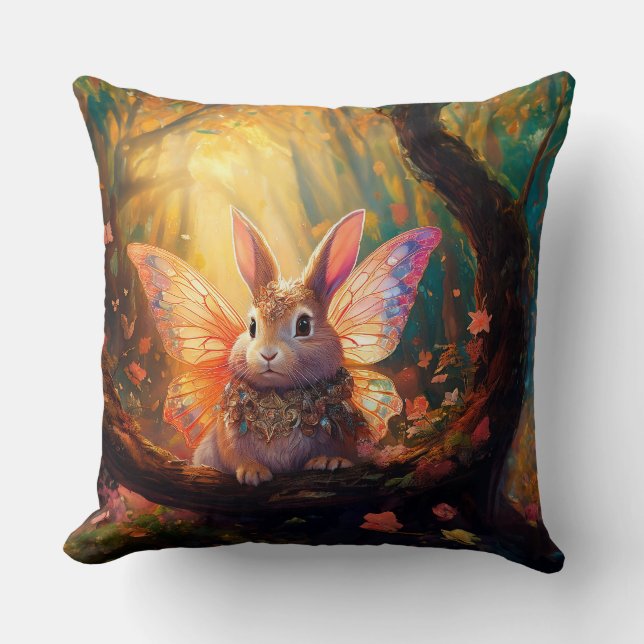 Whimsical bunny in an enchanted forest cushion (Front)