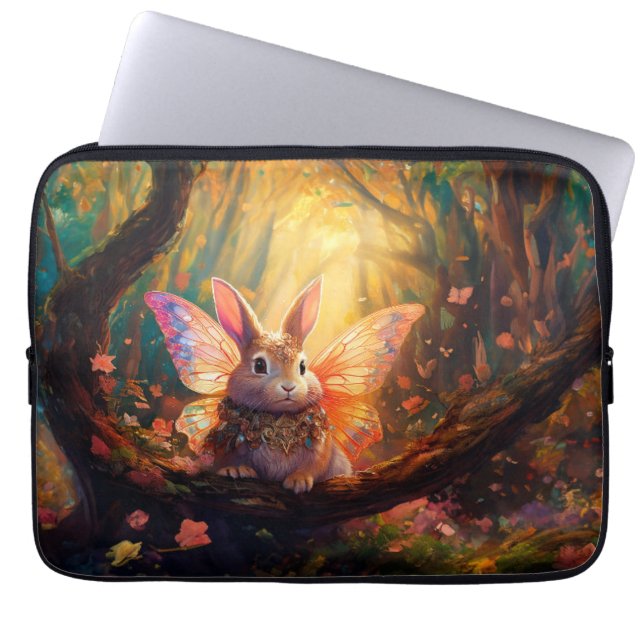 Whimsical bunny in an enchanted forest laptop sleeve (Front)