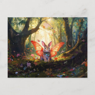 Whimsical bunny in an enchanted forest postcard