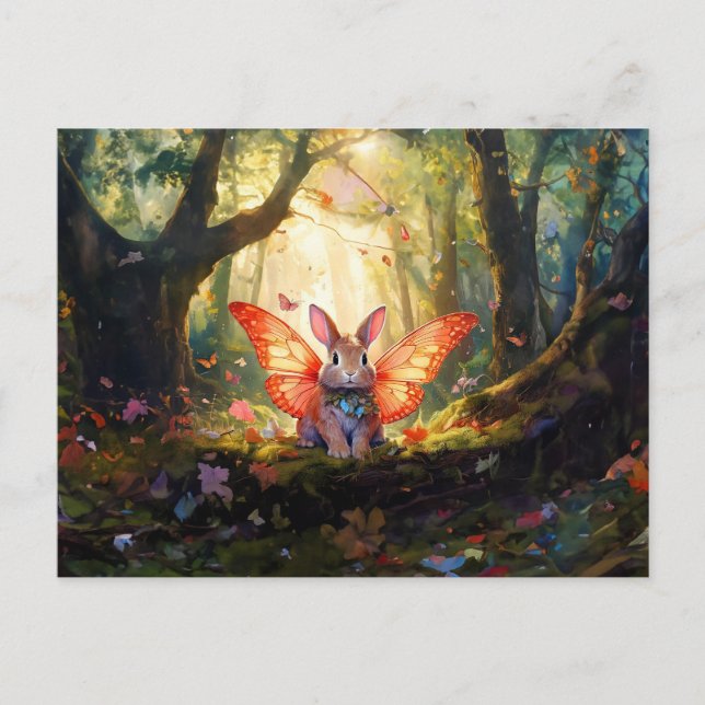 Whimsical bunny in an enchanted forest postcard (Front)