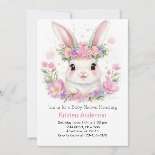 Whimsical Bunny Meadow Girl Baby Shower Invitation